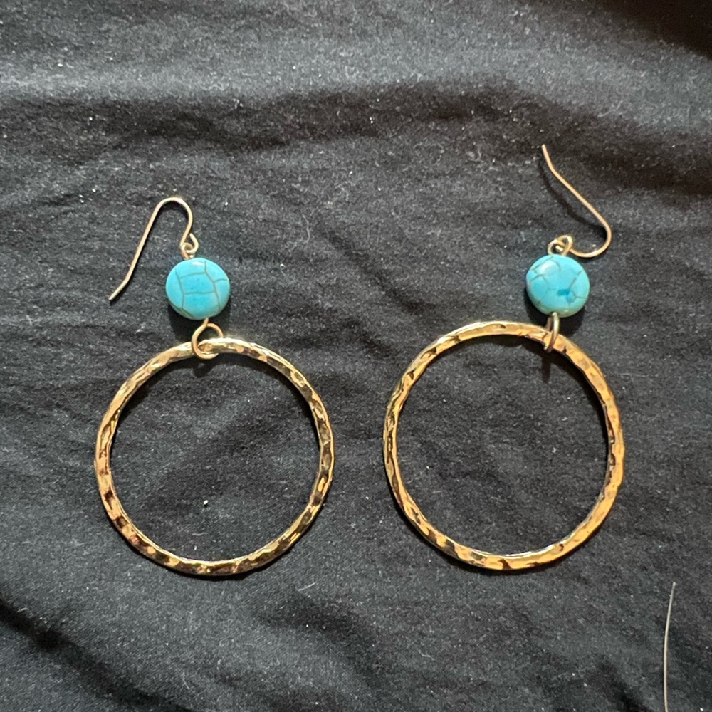 Gold and Turquoise Hoop Earrings